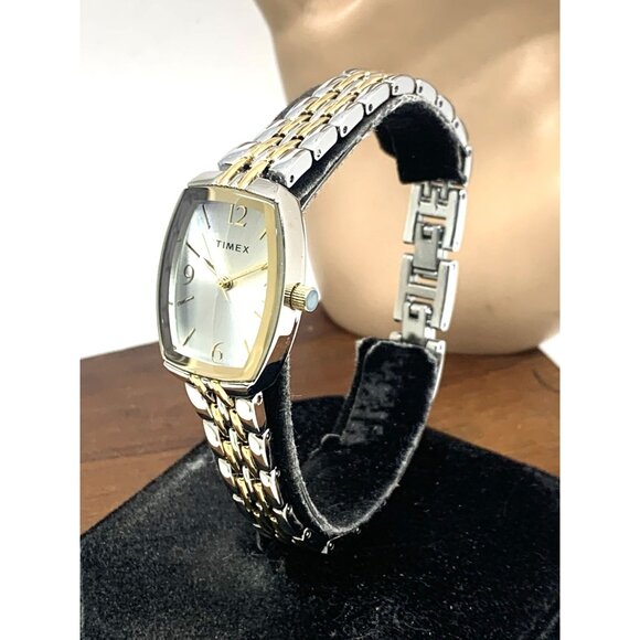 Timex Women's Watch TW2T50200 Quartz Silver Dial Rectangle Two Tone Steel 21mm - Picture 2 of 14
